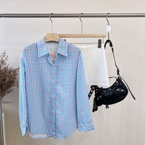 Bow Print Collar Down Shirts